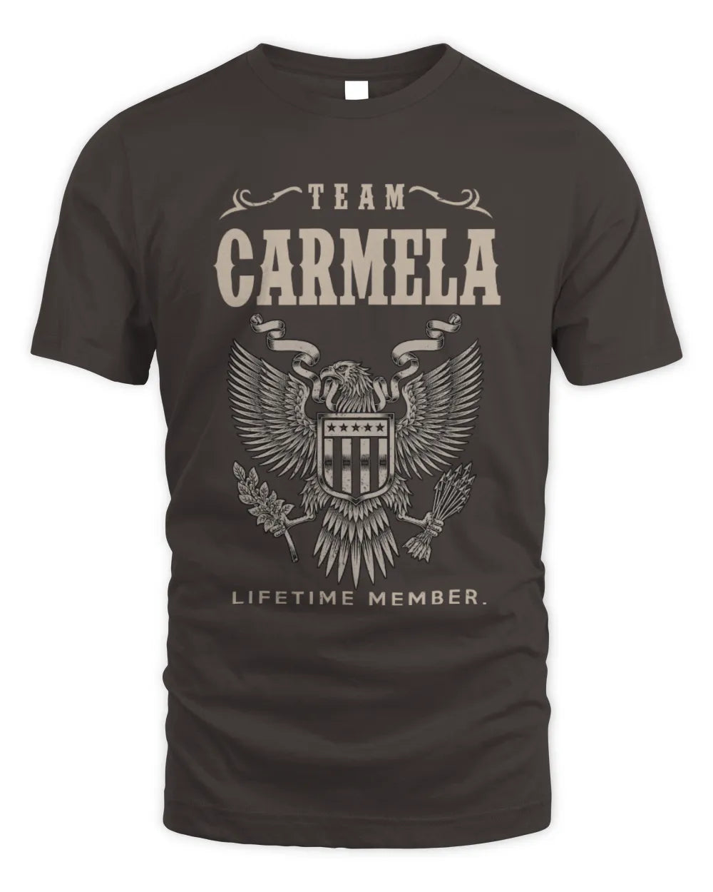 CARMELA TP06-K82 – Personalized Classic Style Apparel “Team NAME Lifetime Member” - Unisex Standard T-Shirt - Dark Chocolate