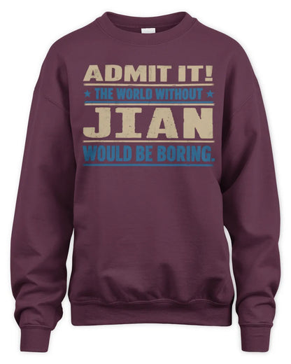 JIAN TP68-K2-968 – Personalized Funny Quote Apparel “The World Without NAME Would Be Boring” - Unisex Sweatshirt - Maroon