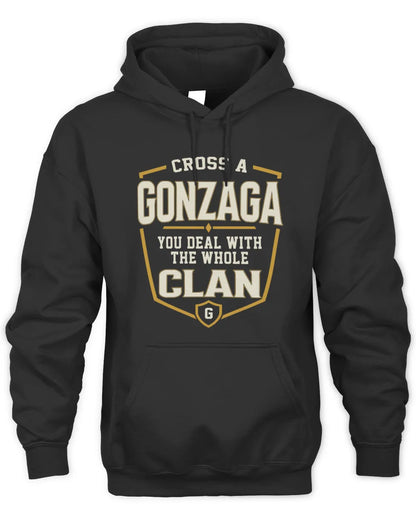 GONZAGA NT1-K008 Cross A/An NAME, You Deal With the Whole Clan | Personalized Vintage T-Shirt - Unisex Hoodie - Black