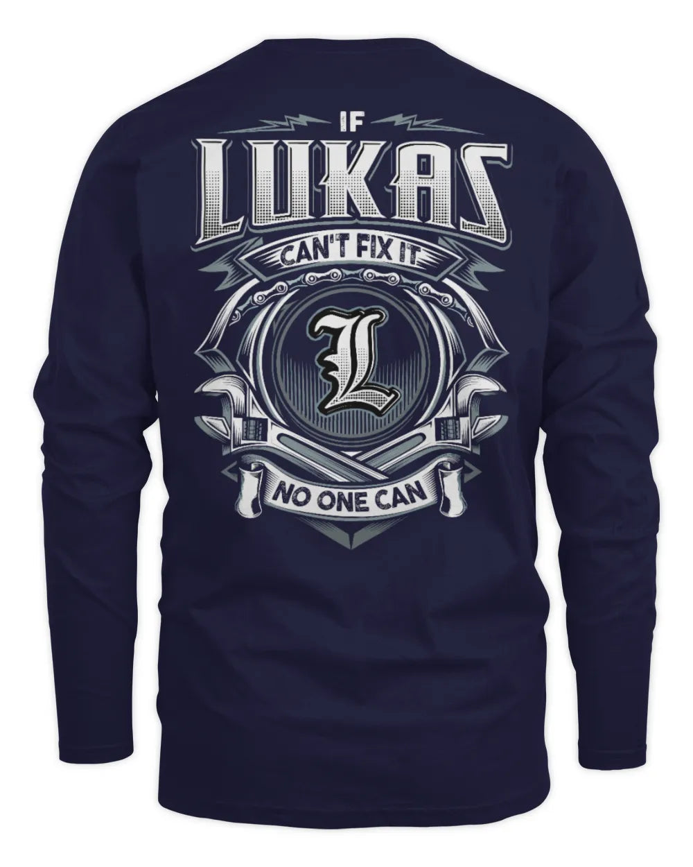LUKAS AP81-K4-626 - Personalized Ahmed Quote Apparel “If Ahmed Can't Fix It, No One Can” - Men's Long Sleeved T-Shirt - Navy