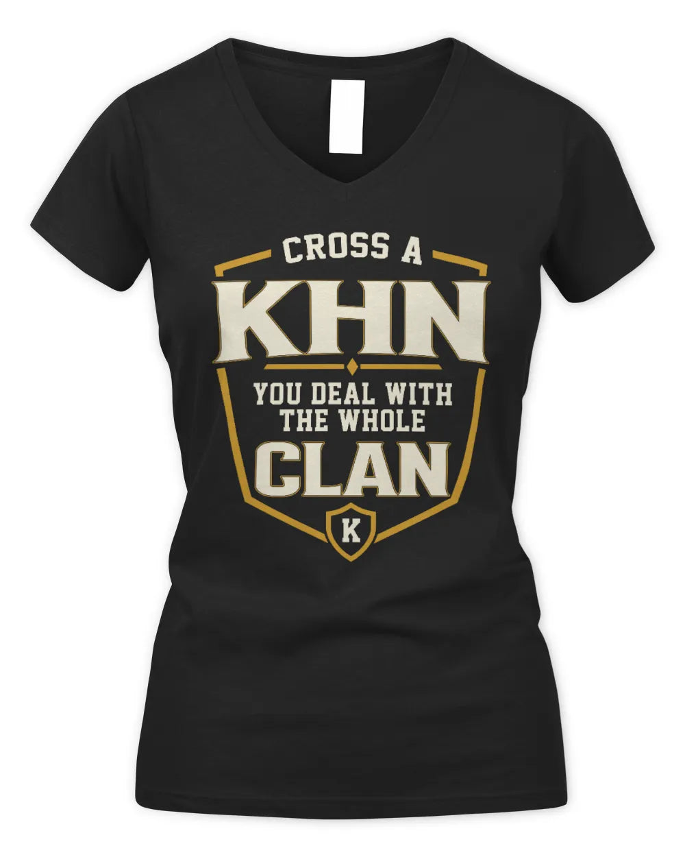 KHN NT1-K008 Cross A/An NAME, You Deal With the Whole Clan | Personalized Vintage T-Shirt - Women's V-Neck T-Shirt - Black