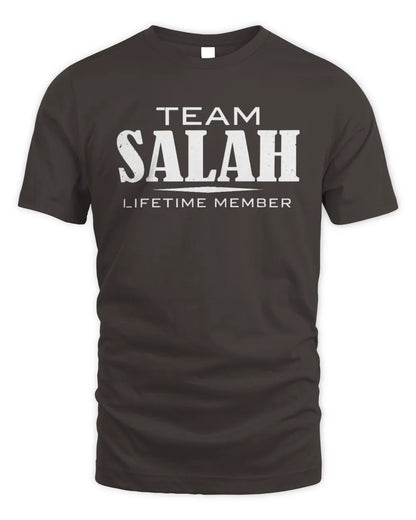 SALAH BL62-K4-128 - Personalized “Team NAME Lifetime Member” - Unisex Standard T-Shirt - Dark Chocolate