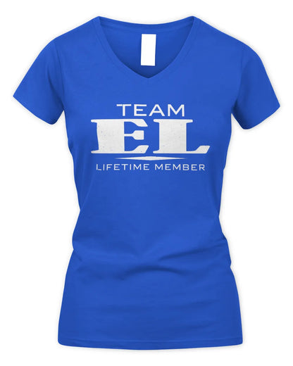 EL BL62-K4-128 - Personalized “Team NAME Lifetime Member” - Women's V-Neck T-Shirt - Royal