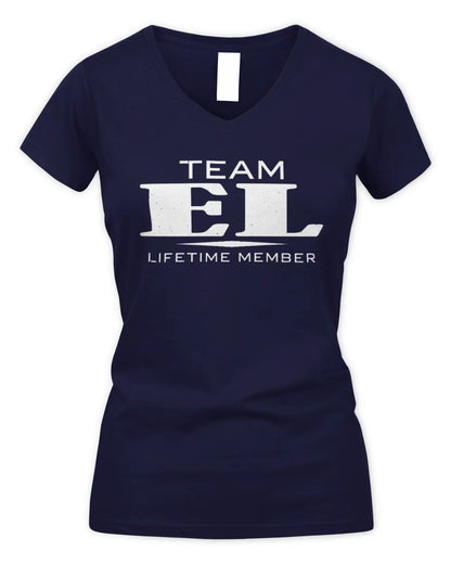 EL BL62-K4-128 - Personalized “Team NAME Lifetime Member” - Women's V-Neck T-Shirt - Navy