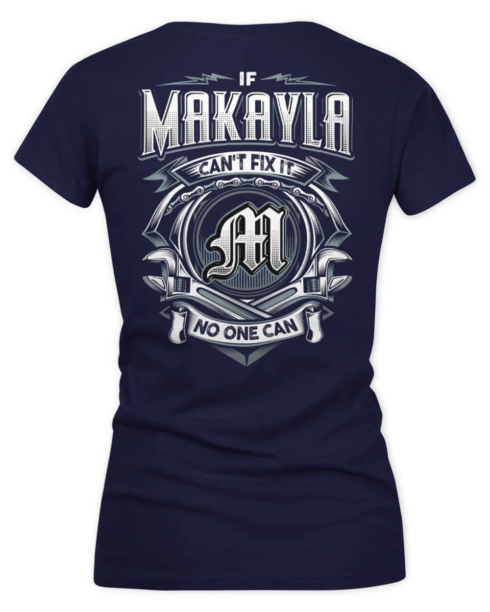 MAKAYLA AP81-K4-626 - Personalized Ahmed Quote Apparel “If Ahmed Can't Fix It, No One Can” - Women's V-Neck T-Shirt - Navy