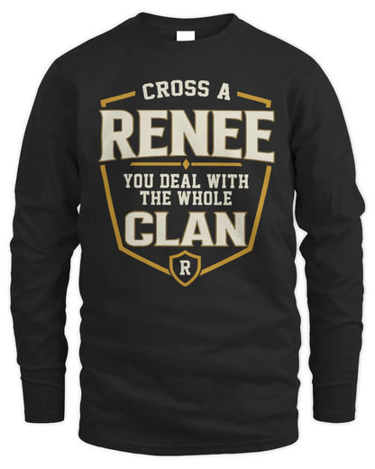 RENEE NT1-K008 Cross A/An NAME, You Deal With the Whole Clan | Personalized Vintage T-Shirt - Men's Long Sleeved T-Shirt - Black