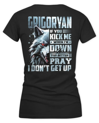 GRIGORYAN AP62-K4-666 - Personalized Fierce Wolf Quote Apparel “If You Kick Me When I’m Down, You Better Pray I Don’t Get Up” - Women's V-Neck T-Shirt - Black