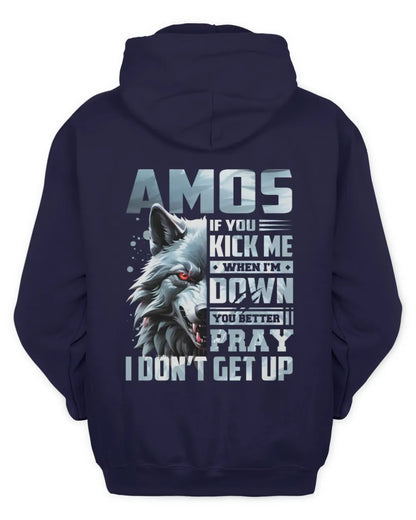 AMOS AP62-K4-666 - Personalized Fierce Wolf Quote Apparel “If You Kick Me When I’m Down, You Better Pray I Don’t Get Up” - Unisex Hoodie - Navy