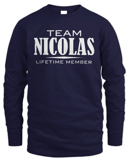 NICOLAS BL62-K4-128 - Personalized “Team NAME Lifetime Member” - Men's Long Sleeved T-Shirt - Navy