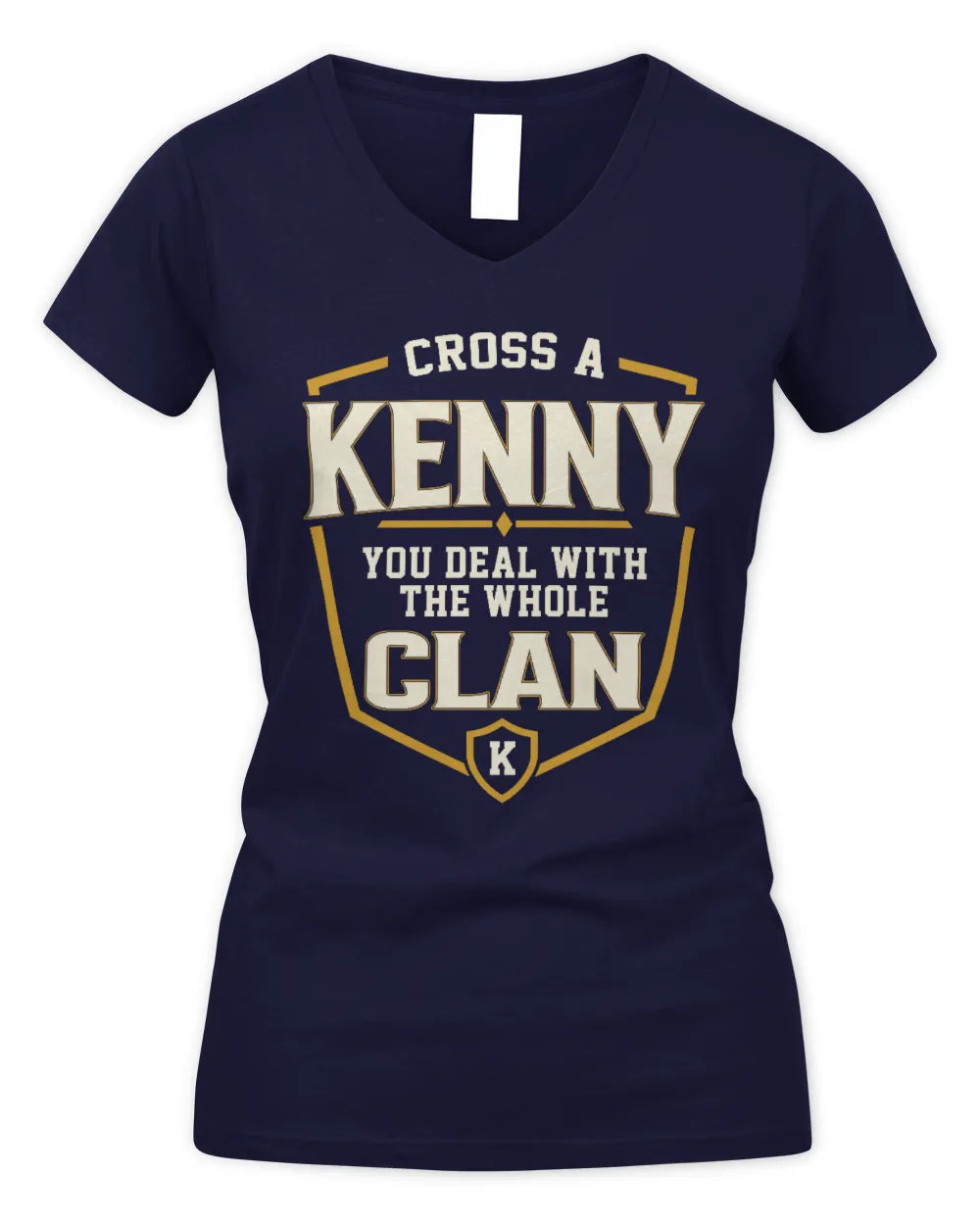 KENNY NT1-K008 Cross A/An NAME, You Deal With the Whole Clan | Personalized Vintage T-Shirt - Women's V-Neck T-Shirt - Navy