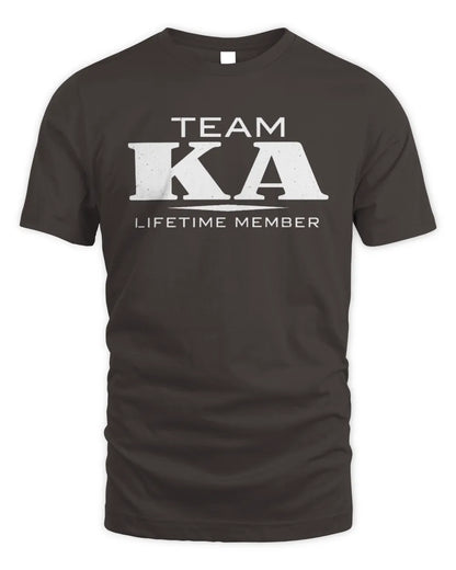 KA BL62-K4-128 - Personalized “Team NAME Lifetime Member” - Unisex Standard T-Shirt - Dark Chocolate