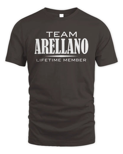 ARELLANO BL62-K4-128 - Personalized “Team NAME Lifetime Member” - Unisex Standard T-Shirt - Dark Chocolate