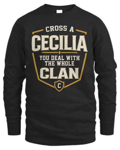 CECILIA NT1-K008 Cross A/An NAME, You Deal With the Whole Clan | Personalized Vintage T-Shirt - Men's Long Sleeved T-Shirt - Black
