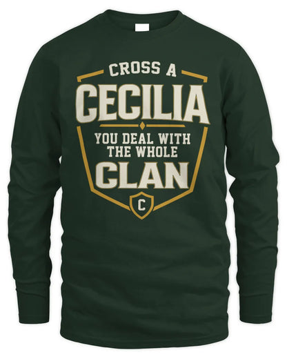 CECILIA NT1-K008 Cross A/An NAME, You Deal With the Whole Clan | Personalized Vintage T-Shirt - Men's Long Sleeved T-Shirt - Forest Green