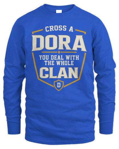 DORA NT1-K008 Cross A/An NAME, You Deal With the Whole Clan | Personalized Vintage T-Shirt - Men's Long Sleeved T-Shirt - Royal