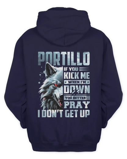 PORTILLO AP62-K4-666 - Personalized Fierce Wolf Quote Apparel “If You Kick Me When I’m Down, You Better Pray I Don’t Get Up” - Unisex Hoodie - Navy