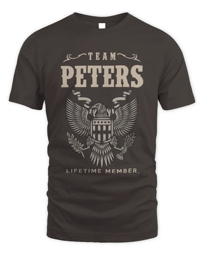 PETERS TP06-K82 – Personalized Classic Style Apparel “Team NAME Lifetime Member” - Unisex Standard T-Shirt - Dark Chocolate
