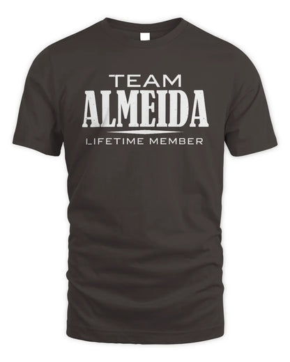 ALMEIDA BL62-K4-128 - Personalized “Team NAME Lifetime Member” - Unisex Standard T-Shirt - Dark Chocolate