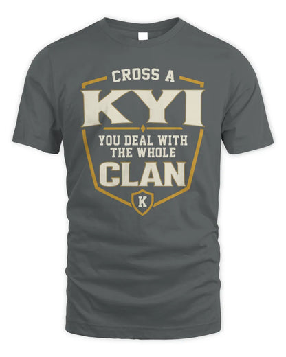 KYI NT1-K008 Cross A/An NAME, You Deal With the Whole Clan | Personalized Vintage T-Shirt - Unisex Standard T-Shirt - Charcoal