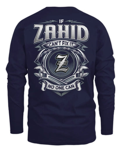 ZAHID AP81-K4-626 - Personalized Ahmed Quote Apparel “If Ahmed Can't Fix It, No One Can” - Men's Long Sleeved T-Shirt - Navy