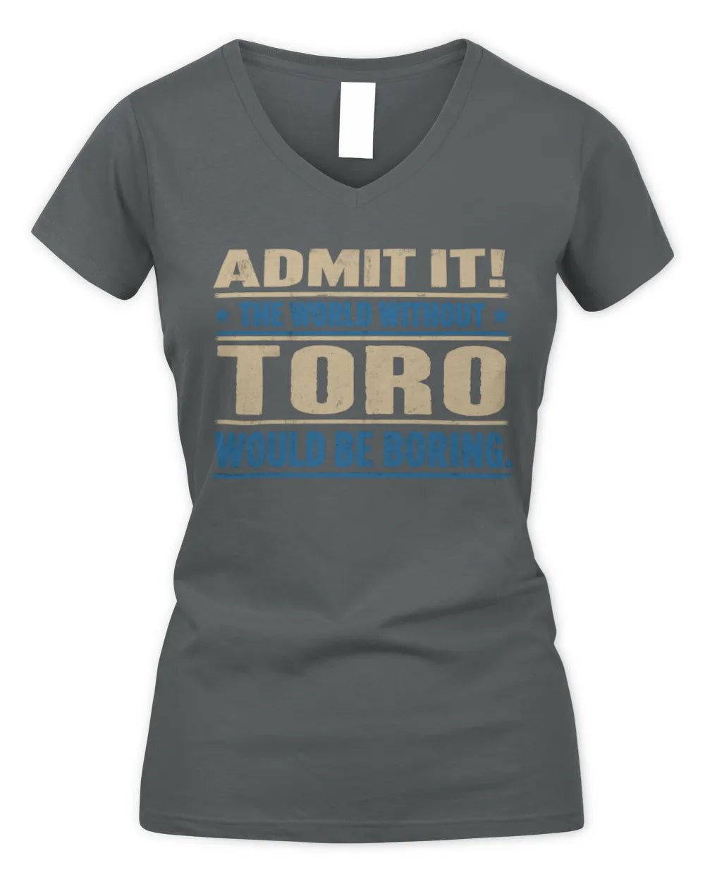 TORO TP68-K2-968 – Personalized Funny Quote Apparel “The World Without NAME Would Be Boring” - Women's V-Neck T-Shirt - Charcoal