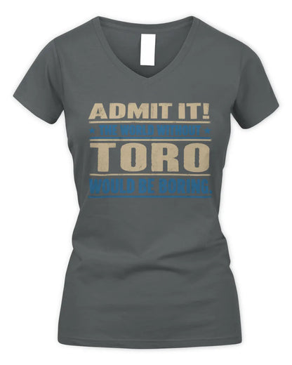 TORO TP68-K2-968 – Personalized Funny Quote Apparel “The World Without NAME Would Be Boring” - Women's V-Neck T-Shirt - Charcoal