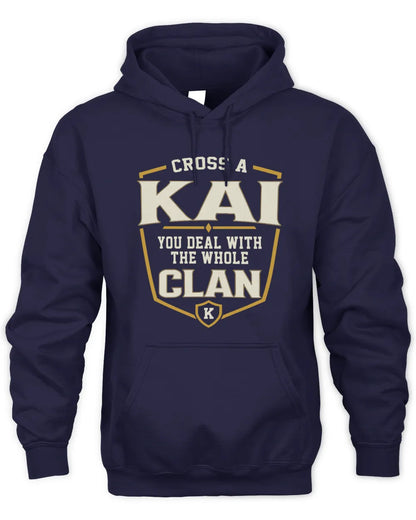KAI NT1-K008 Cross A/An NAME, You Deal With the Whole Clan | Personalized Vintage T-Shirt - Unisex Hoodie - Navy