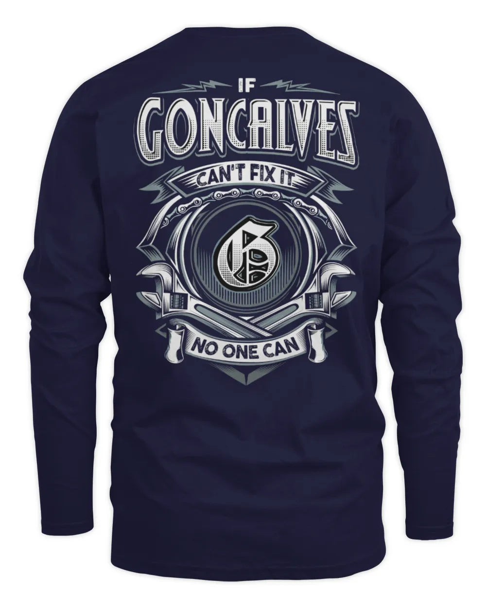 GONCALVES AP81-K4-626 - Personalized Ahmed Quote Apparel “If Ahmed Can't Fix It, No One Can” - Men's Long Sleeved T-Shirt - Navy