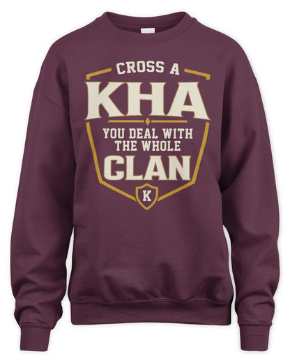 KHA NT1-K008 Cross A/An NAME, You Deal With the Whole Clan | Personalized Vintage T-Shirt - Unisex Sweatshirt - Maroon