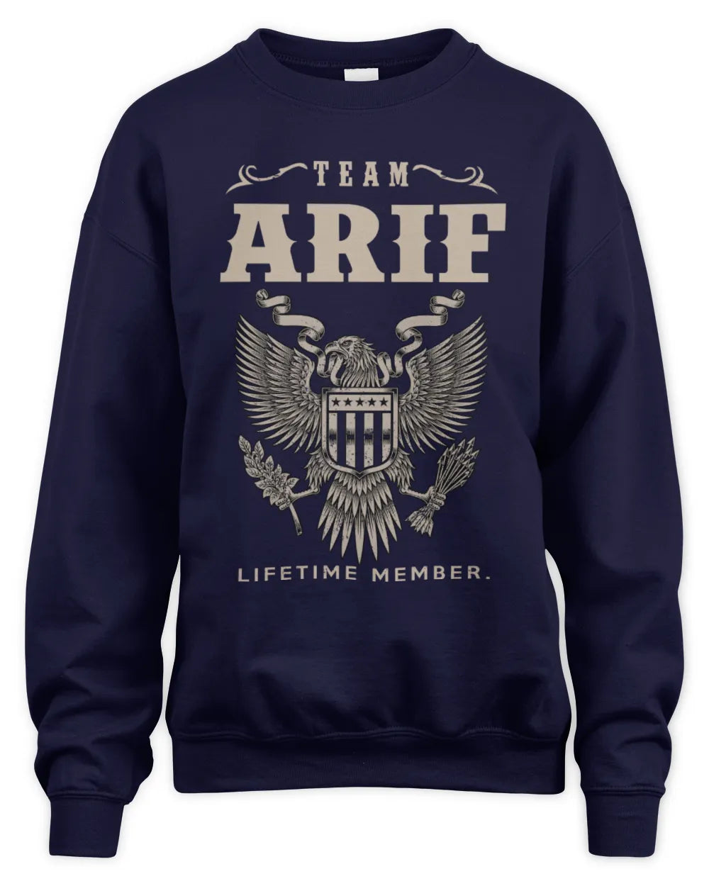 ARIF TP06-K82 – Personalized Classic Style Apparel “Team NAME Lifetime Member” - Unisex Sweatshirt - Navy