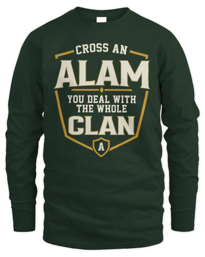 ALAM NT1-K008 Cross A/An NAME, You Deal With the Whole Clan | Personalized Vintage T-Shirt - Men's Long Sleeved T-Shirt - Forest Green