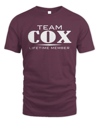 COX BL62-K4-128 - Personalized “Team NAME Lifetime Member” - Unisex Standard T-Shirt - Maroon