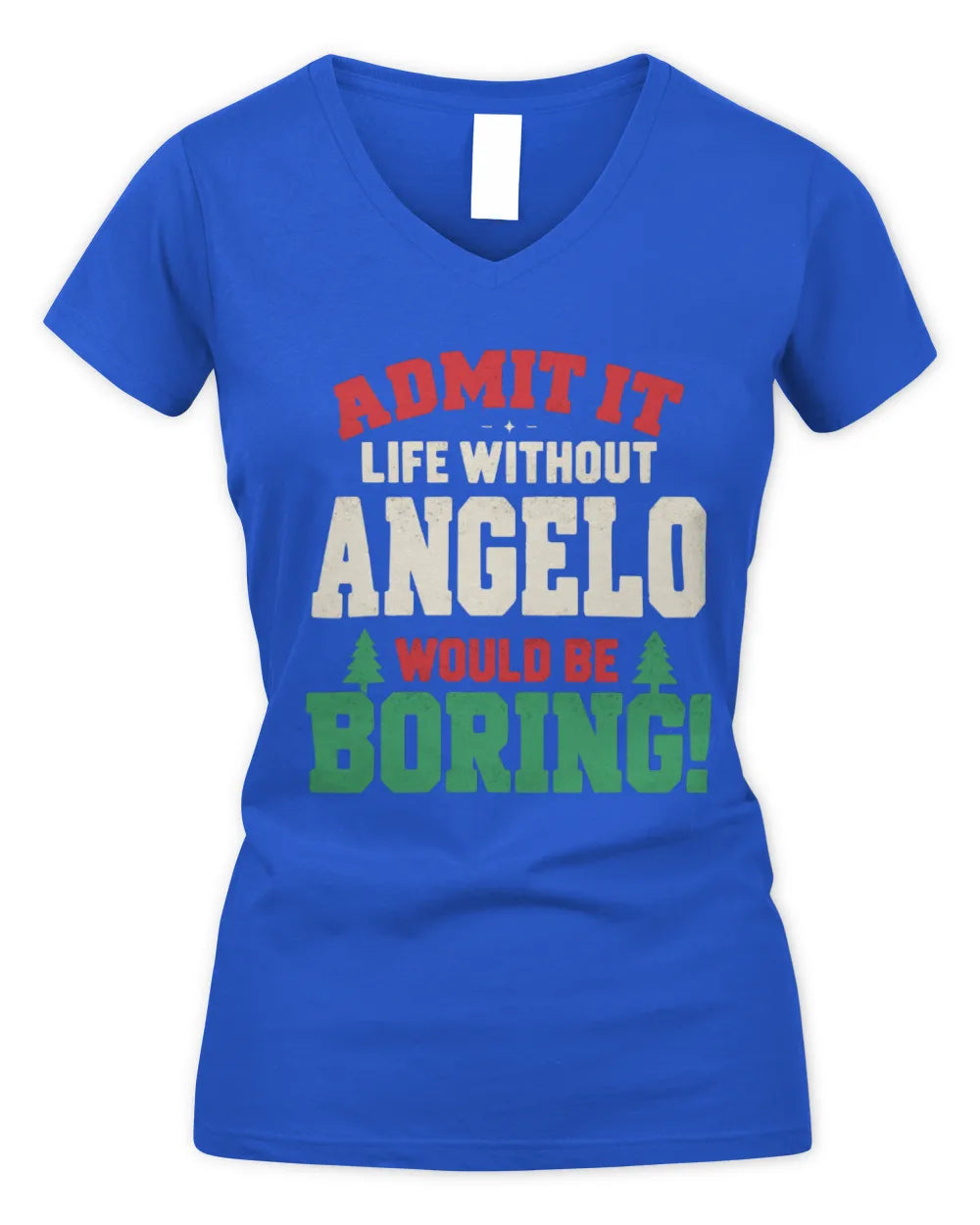 ANGELO P5 TH08 Christmas T-Shirt – “Life Without NAME Would Be Boring” - Women's V-Neck T-Shirt - Royal