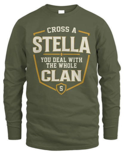 STELLA NT1-K008 Cross A/An NAME, You Deal With the Whole Clan | Personalized Vintage T-Shirt - Men's Long Sleeved T-Shirt - Military Green