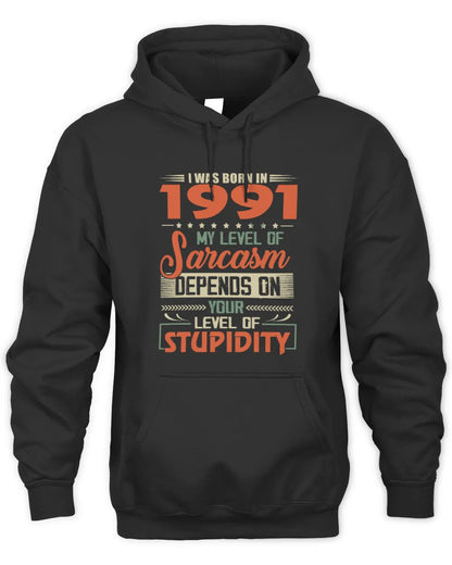 1991 HH89-K2 – Vintage Born to Be Sarcastic T-Shirt - Unisex Hoodie - Black