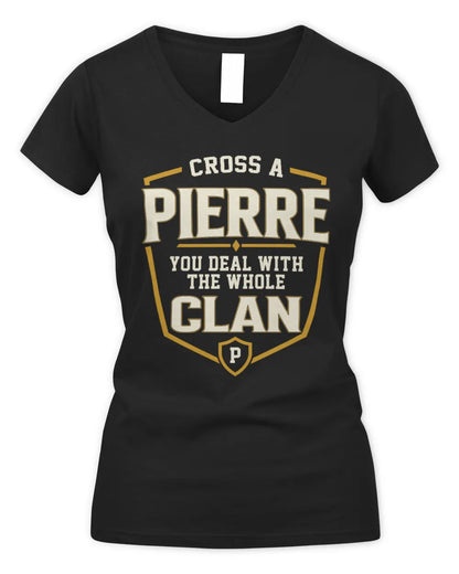 PIERRE NT1-K008 Cross A/An NAME, You Deal With the Whole Clan | Personalized Vintage T-Shirt - Women's V-Neck T-Shirt - Black