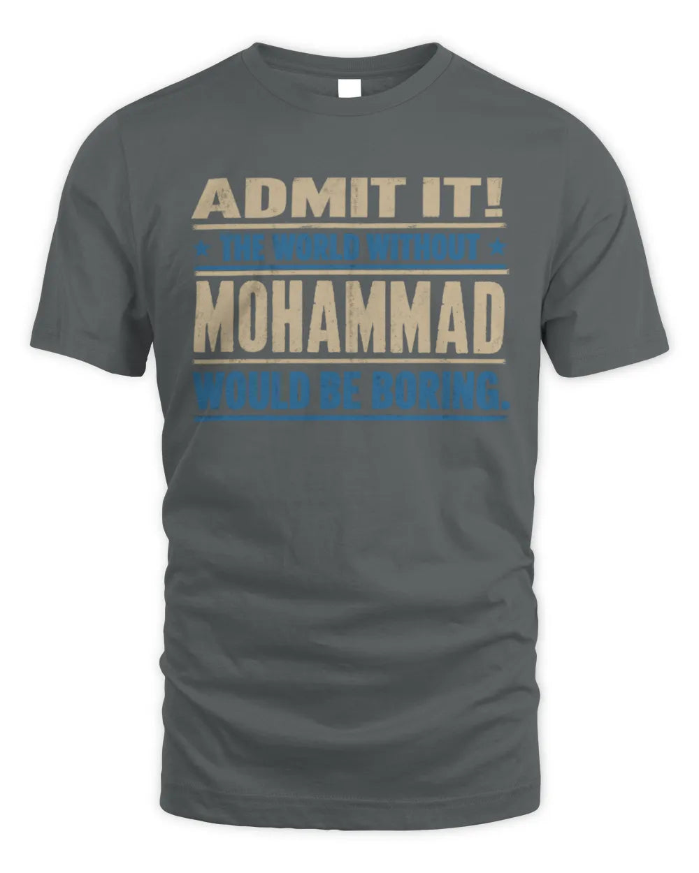 MOHAMMAD TP68-K2-968 – Personalized Funny Quote Apparel “The World Without NAME Would Be Boring” - Unisex Standard T-Shirt - Charcoal
