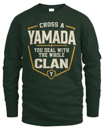 YAMADA NT1-K008 Cross A/An NAME, You Deal With the Whole Clan | Personalized Vintage T-Shirt - Men's Long Sleeved T-Shirt - Forest Green