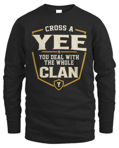 YEE NT1-K008 Cross A/An NAME, You Deal With the Whole Clan | Personalized Vintage T-Shirt - Men's Long Sleeved T-Shirt - Black