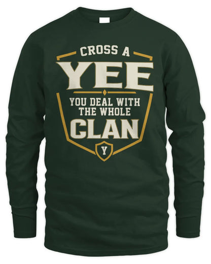YEE NT1-K008 Cross A/An NAME, You Deal With the Whole Clan | Personalized Vintage T-Shirt - Men's Long Sleeved T-Shirt - Forest Green