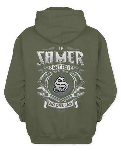 SAMER AP81-K4-626 - Personalized Ahmed Quote Apparel “If Ahmed Can't Fix It, No One Can” - Unisex Hoodie - Military Green