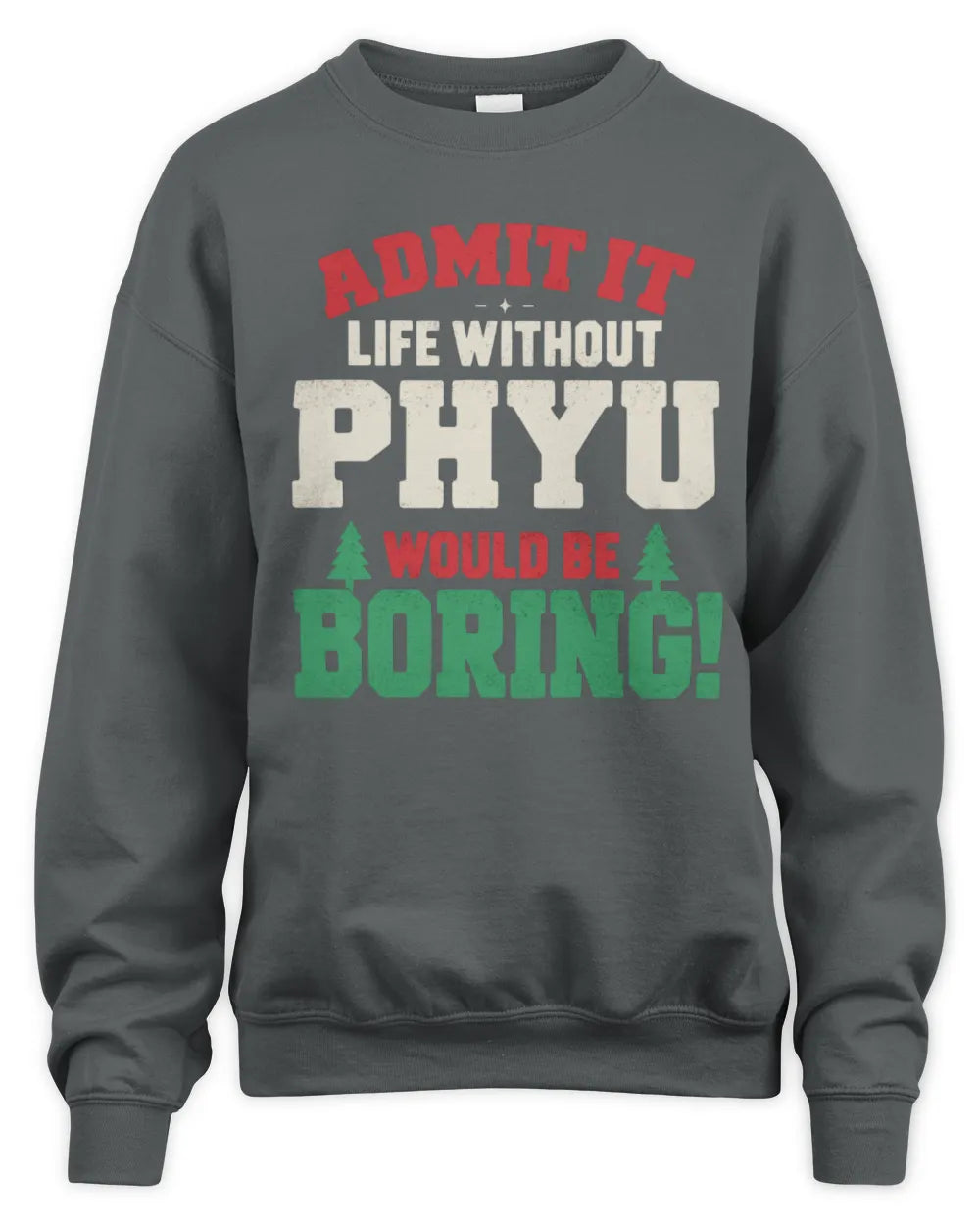 PHYU P5 TH08 Christmas T-Shirt – “Life Without NAME Would Be Boring” - Unisex Sweatshirt - Charcoal