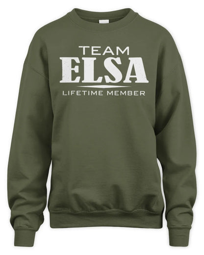 ELSA BL62-K4-128 - Personalized “Team NAME Lifetime Member” - Unisex Sweatshirt - Military Green