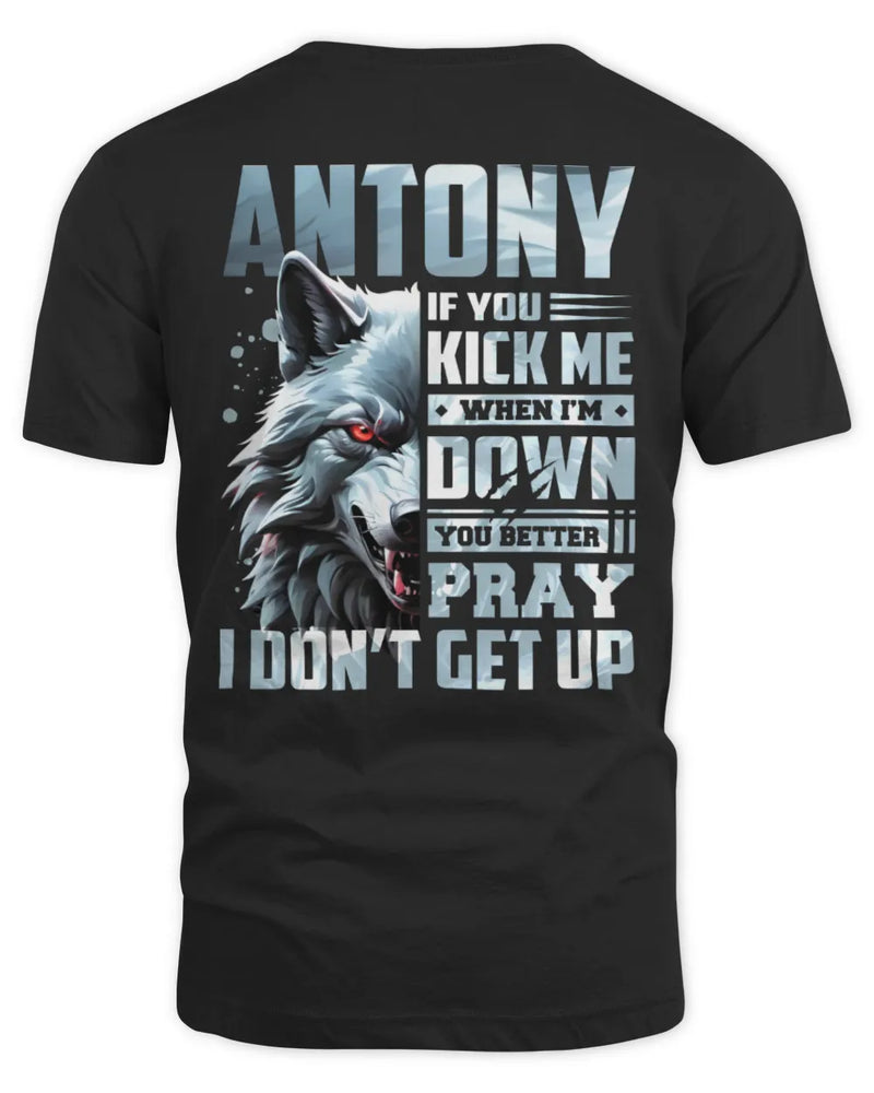 ANTONY AP62-K4-666 - Personalized Fierce Wolf Quote Apparel “If You Kick Me When I’m Down, You Better Pray I Don’t Get Up” - Unisex Standard T-Shirt - Black