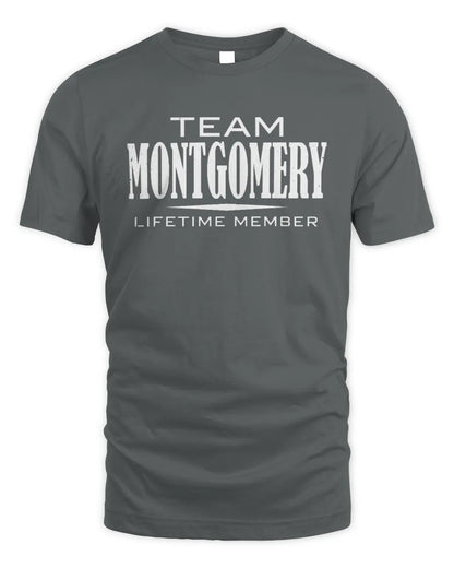 MONTGOMERY BL62-K4-128 - Personalized “Team NAME Lifetime Member” - Unisex Standard T-Shirt - Charcoal