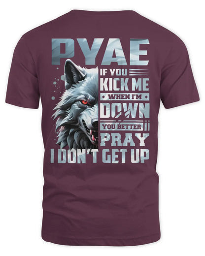 PYAE AP62-K4-666 - Personalized Fierce Wolf Quote Apparel “If You Kick Me When I’m Down, You Better Pray I Don’t Get Up” - Unisex Standard T-Shirt - Maroon