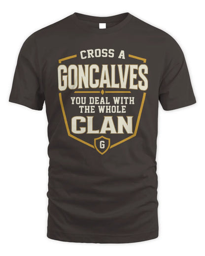 GONCALVES NT1-K008 Cross A/An NAME, You Deal With the Whole Clan | Personalized Vintage T-Shirt - Unisex Standard T-Shirt - Dark Chocolate