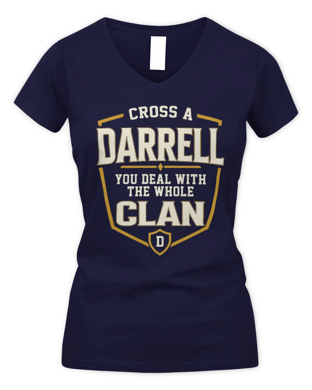 DARRELL NT1-K008 Cross A/An NAME, You Deal With the Whole Clan | Personalized Vintage T-Shirt - Women's V-Neck T-Shirt - Navy