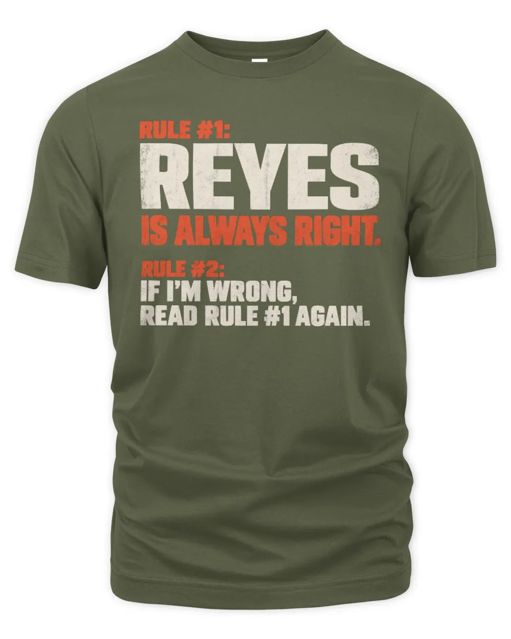 REYES NP1-H006 - Always Right Personalized Name T-Shirt – Funny Custom Name Shirt - Unisex Standard T-Shirt - Military Green