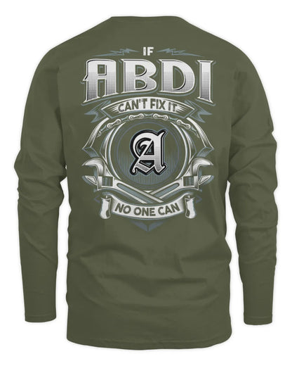 ABDI AP81-K4-626 - Personalized Ahmed Quote Apparel “If Ahmed Can't Fix It, No One Can” - Men's Long Sleeved T-Shirt - Military Green